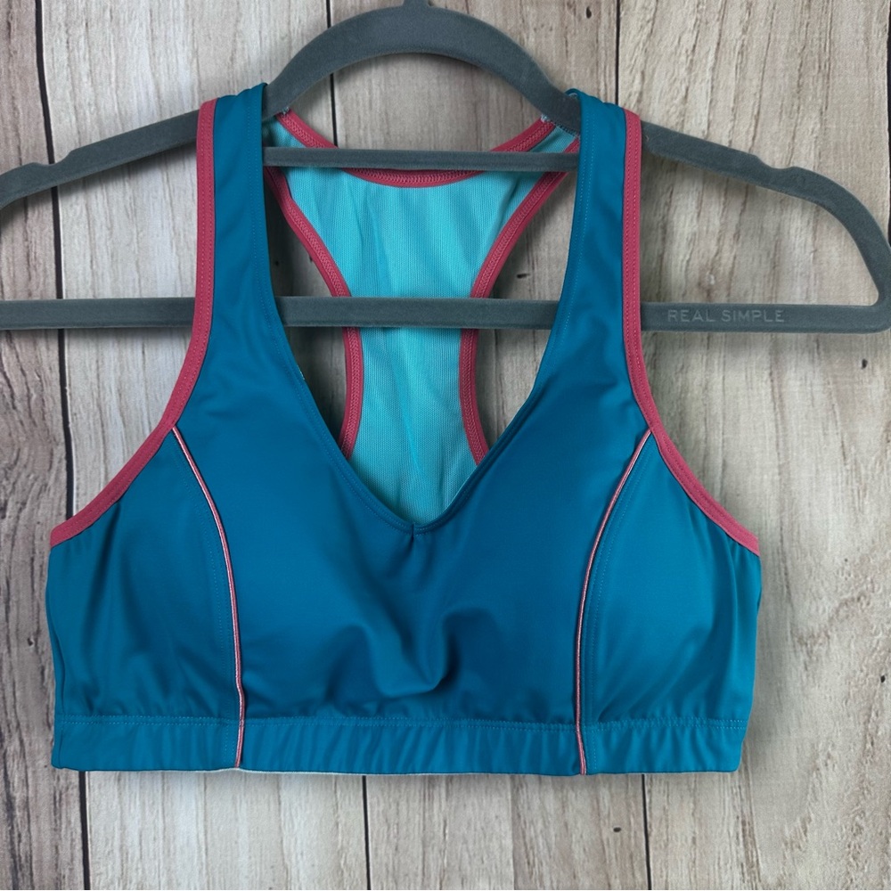 Moving Comfort Teal and Pink Sports Bra